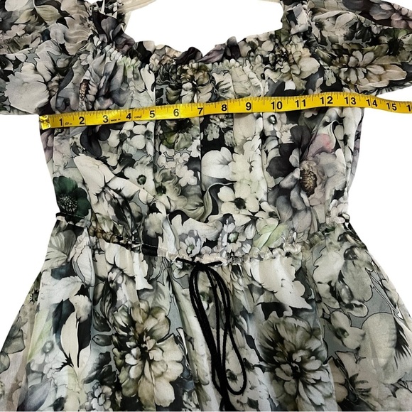 NICHOLAS Silk Evergreen Floral Dress Off the Shoulder Bell Sleeves Whimsigoth - Picture 10 of 16